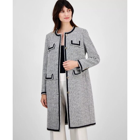 Anne Klein Women's Tweed Collarless Long Black/White Jacket / Size 4 / NWT - Picture 4 of 8